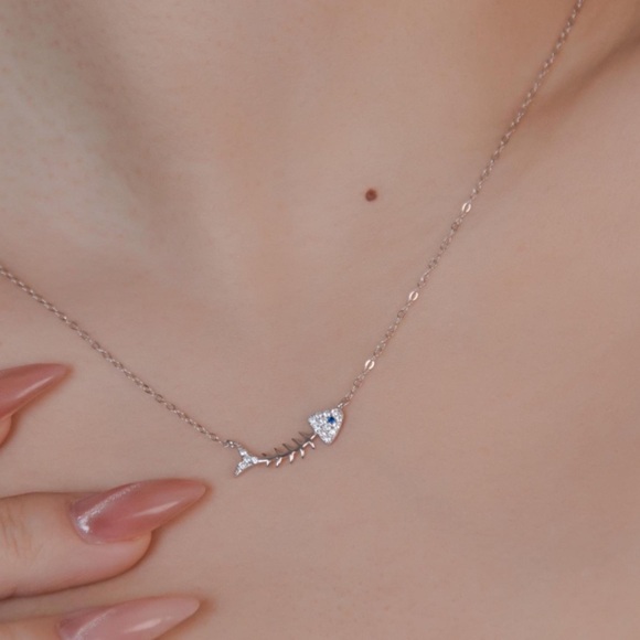 Swarovski Silver Fishbone Necklace - Picture 3 of 5